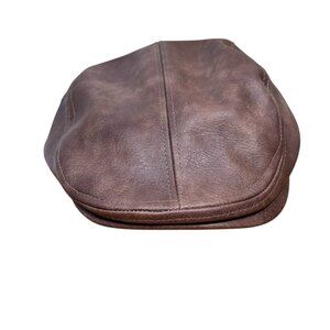 Newsboy Cap Hat Brown Ascot Driver Hat Vegan Leather Adjustable